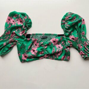 Zara Vibrant Green and Pink Floral Crop Top